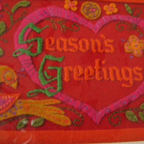 ORIGINAL GREETING CARD ART Card Season's Greetings Embroidered SIGNED - Picture 2 of 2